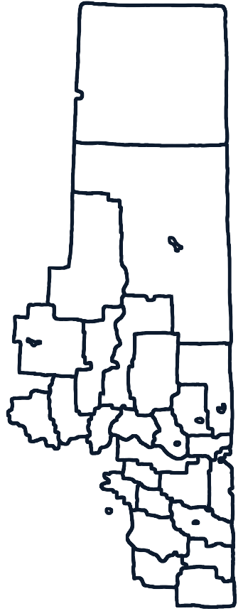 Map of the Eastern Alberta Region with 24 detachment boundaries and outreach stations